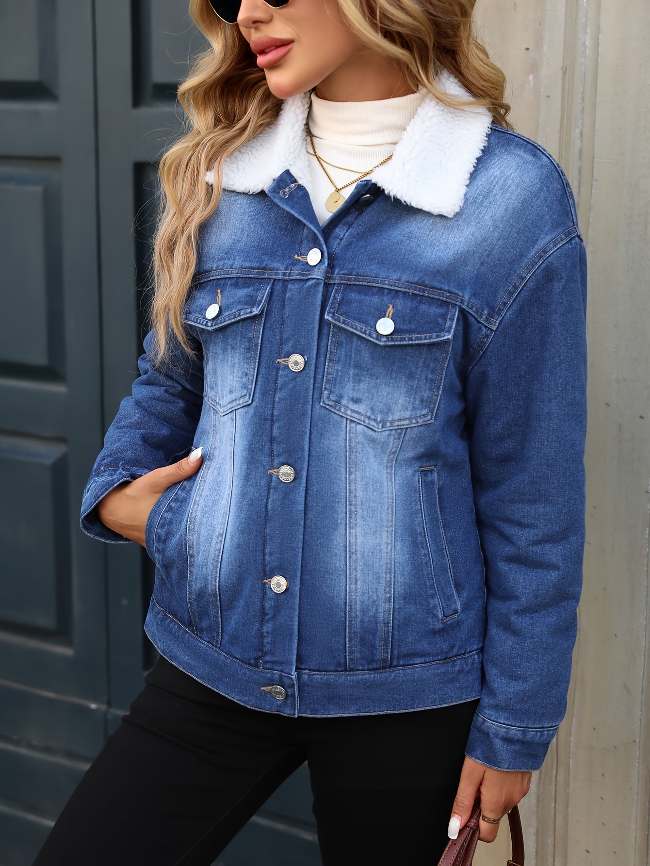 R&B | Denimjacke mit Fleecekragen Baumwolle Warm und Stilvoll
