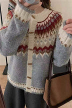 R&B | Rundhals Fair Isle Weihnachten Hornknopf Strickjacke