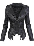 R&B | Damen Schwarze Asymmetrische PU-Leder Bikerjacke
