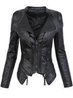 R&B | Damen Schwarze Asymmetrische PU-Leder Bikerjacke