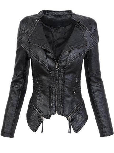 R&B | Damen Schwarze Asymmetrische PU-Leder Bikerjacke