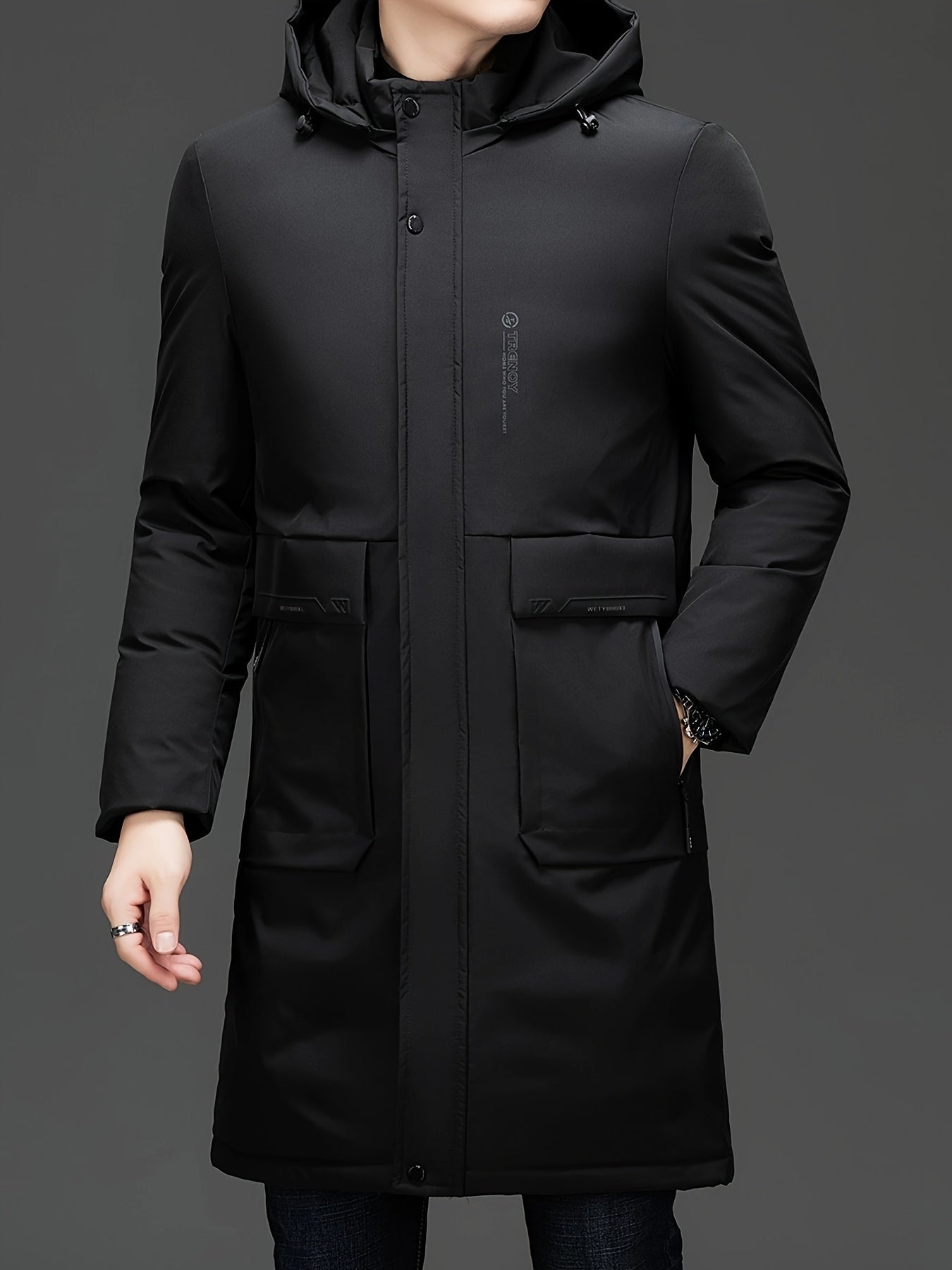 R&B | Lange Winterjacke mit Kapuze Polyester Warm und Windabweisend