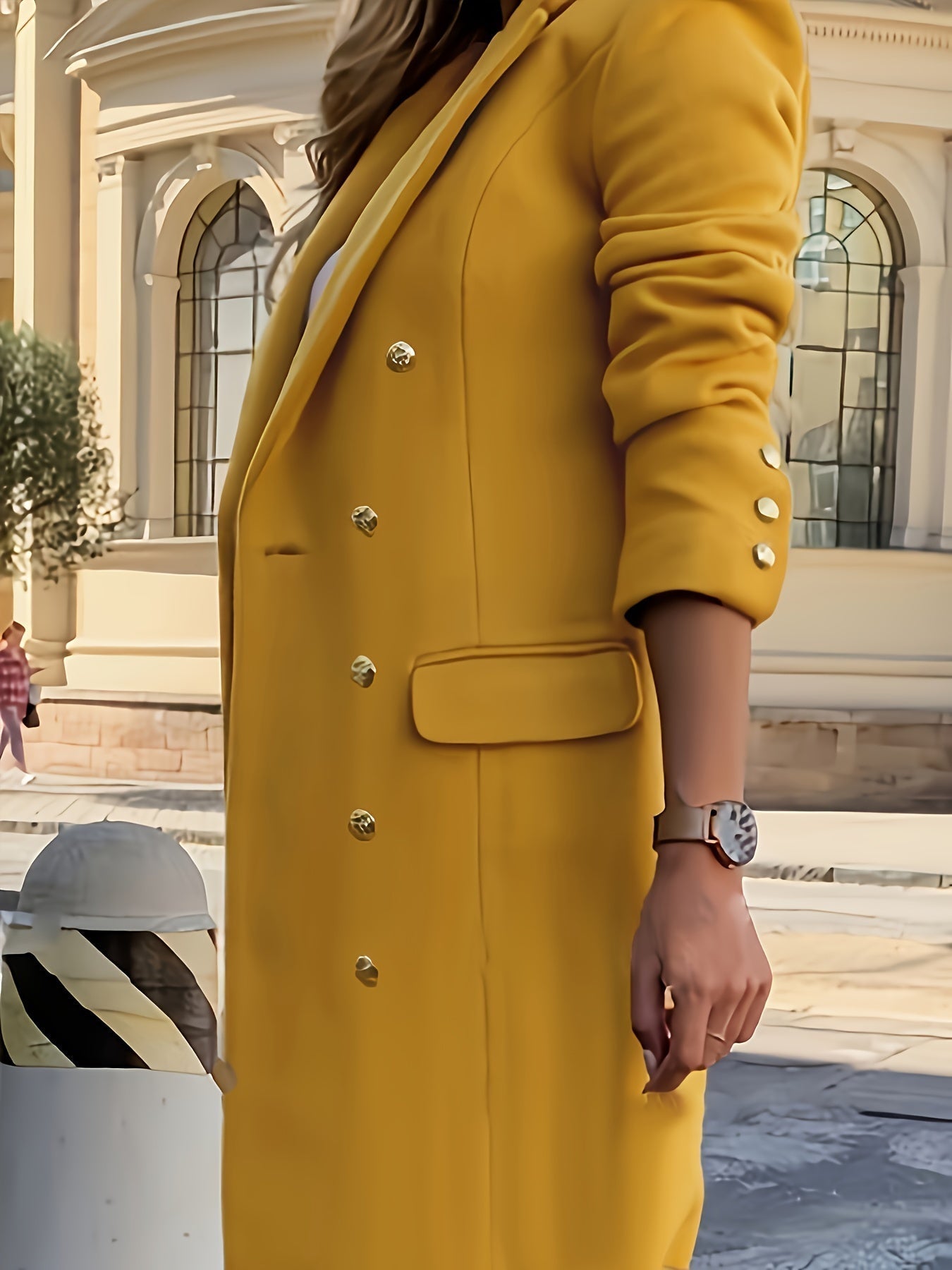 R&B | Gelber Doppelt-gesetzter Mantel - Stylische Herbst-Oberbekleidung