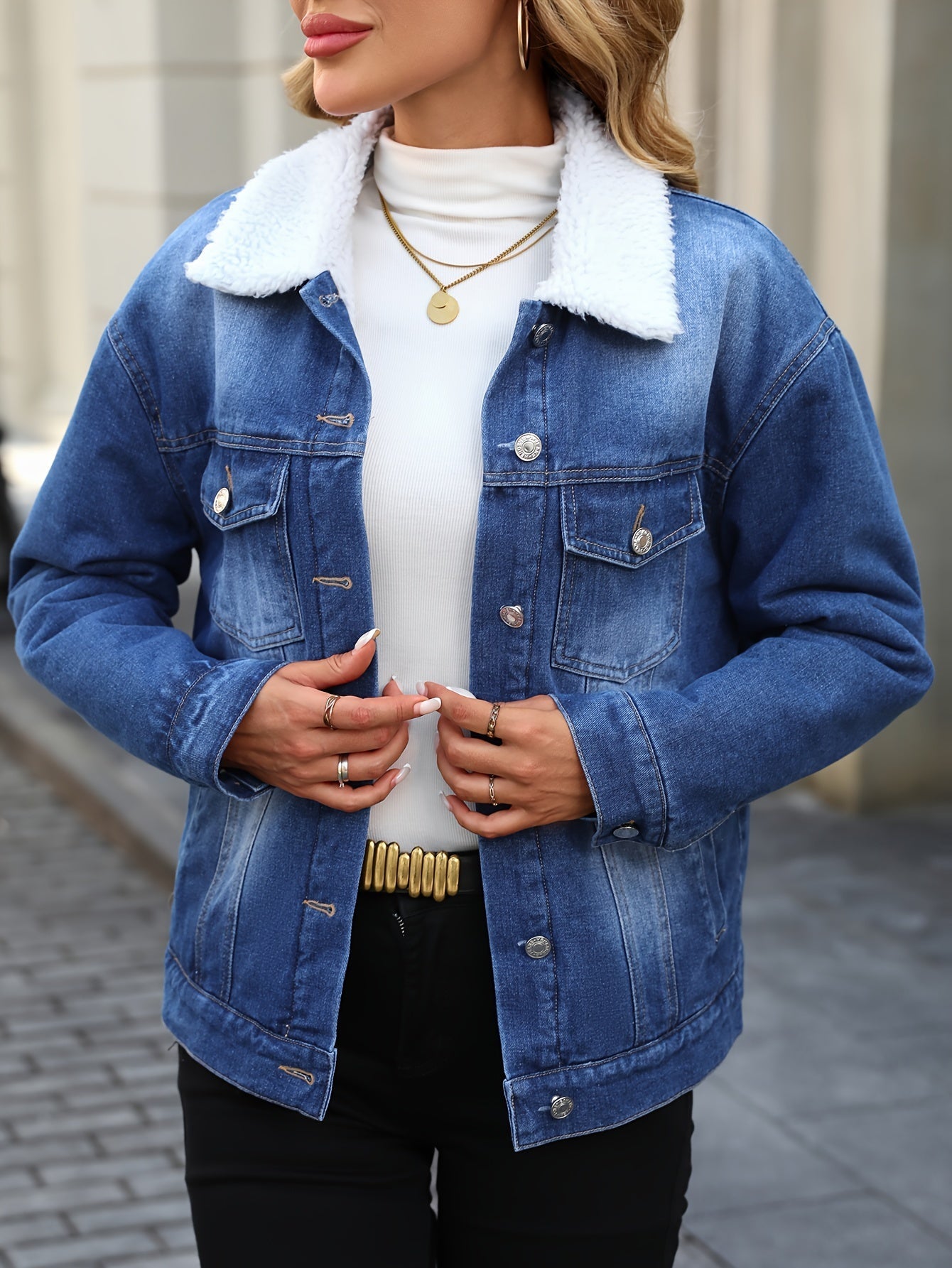 R&B | Denimjacke mit Fleecekragen Baumwolle Warm und Stilvoll