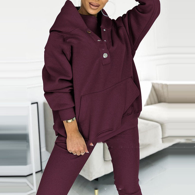 R&B | 3-Teiliges Damen-Sportanzug mit Lockerem Kapuzenpullover und Slim-Hosen