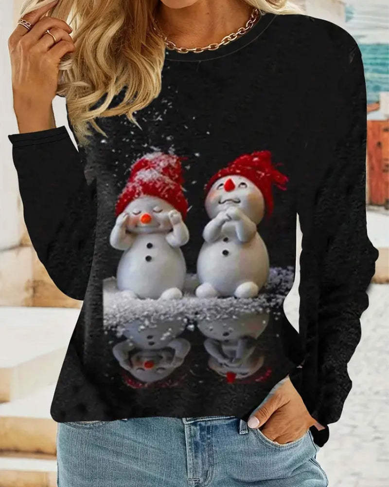 R&B | Langarmshirt mit Rundhalsausschnitt und Schneemann Print