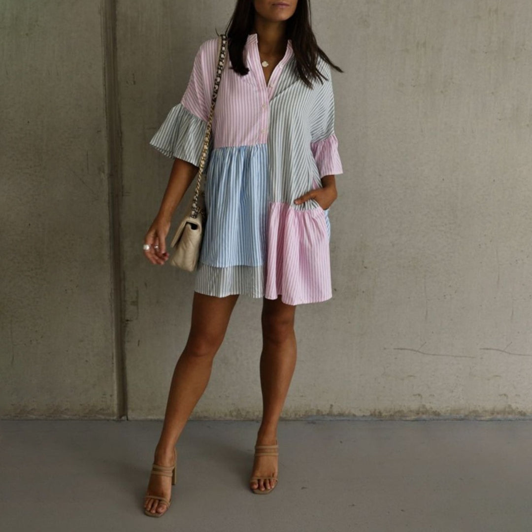 R&B | Gestreiftes Kleid mit kontrastierendem Print