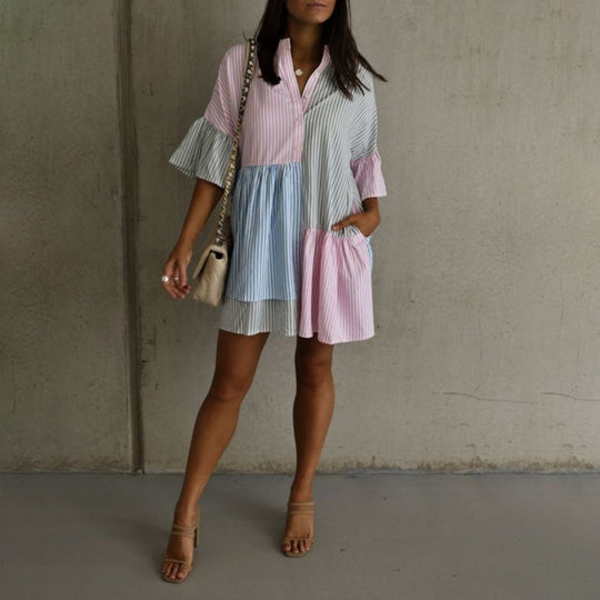 R&B | Gestreiftes Kleid mit kontrastierendem Print