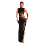 R&B | Ärmelloses, eng anliegendes, hohles Kleid mit geteiltem Ende