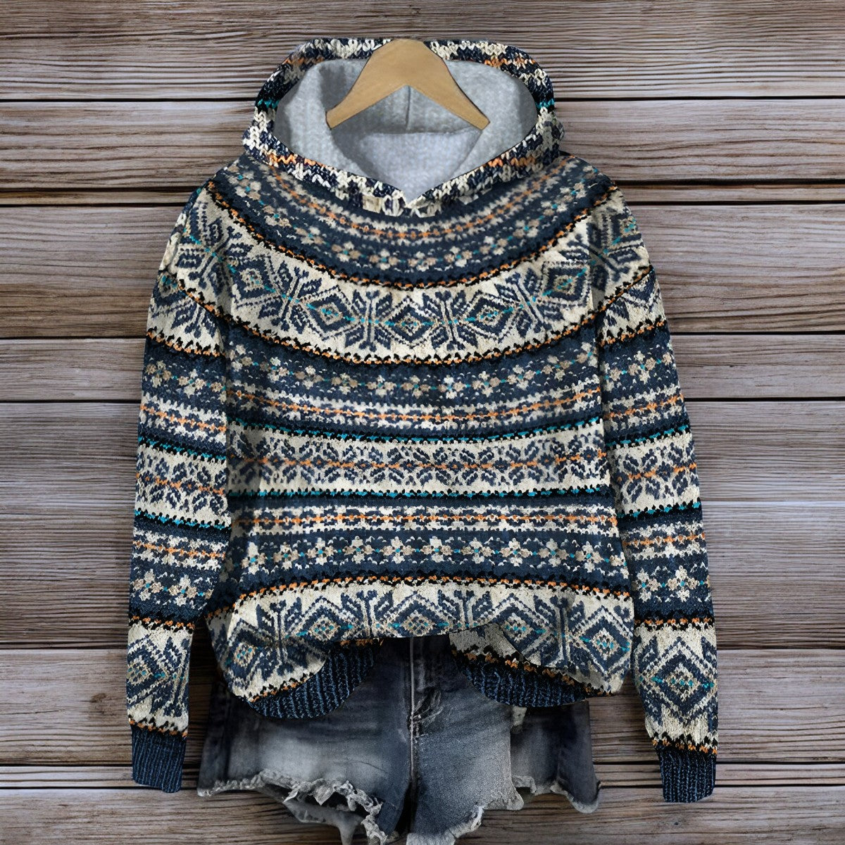 R&B | Isländischer Gestrickter Kapuzenpullover für Den Winter