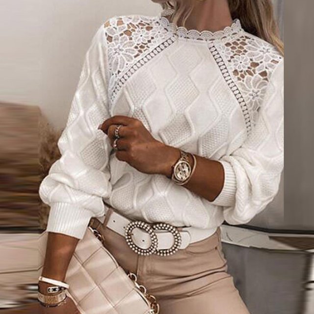 R&B | Eleganter Pullover mit Spitze Stickerei und Saumstich