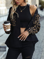 R&B | Leopard Print Knopf-abgesetzte Schulterjacke