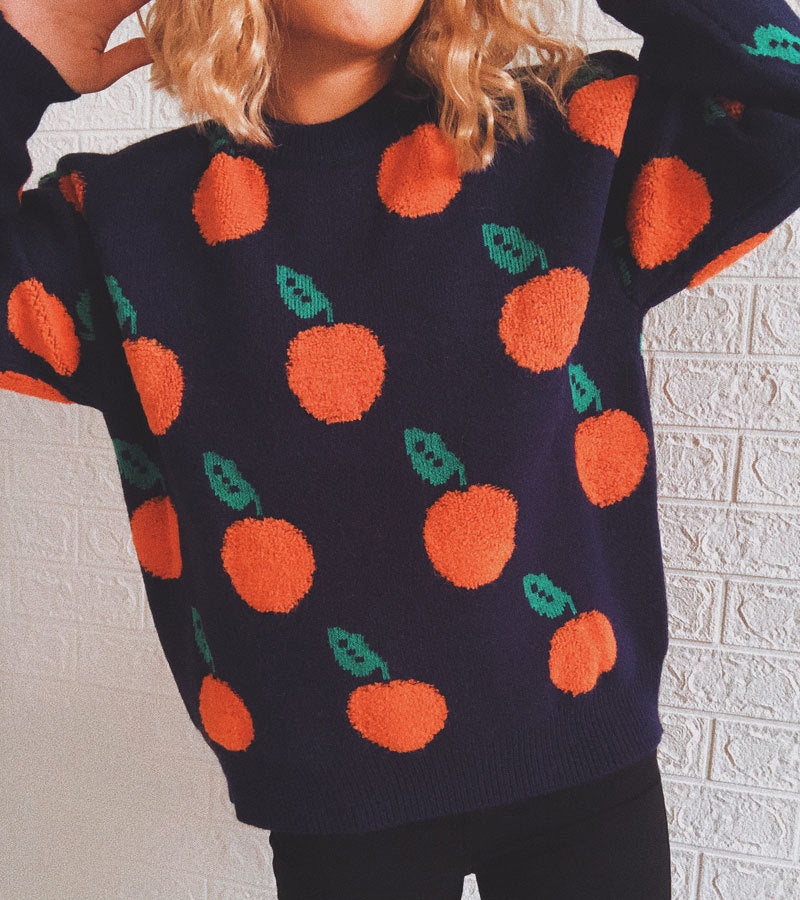 R&B | Strickpullover mit Früchteprint Weich und Einzigartig Gemütliche Passform