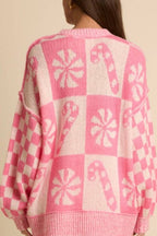 R&B | Weihnachts-Schneeflocke Bonbon runder Hals langer Ärmel loser gestrickter Pullover