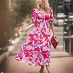 R&B | Bedrucktes Kleid mit V-Ausschnitt in der Taille