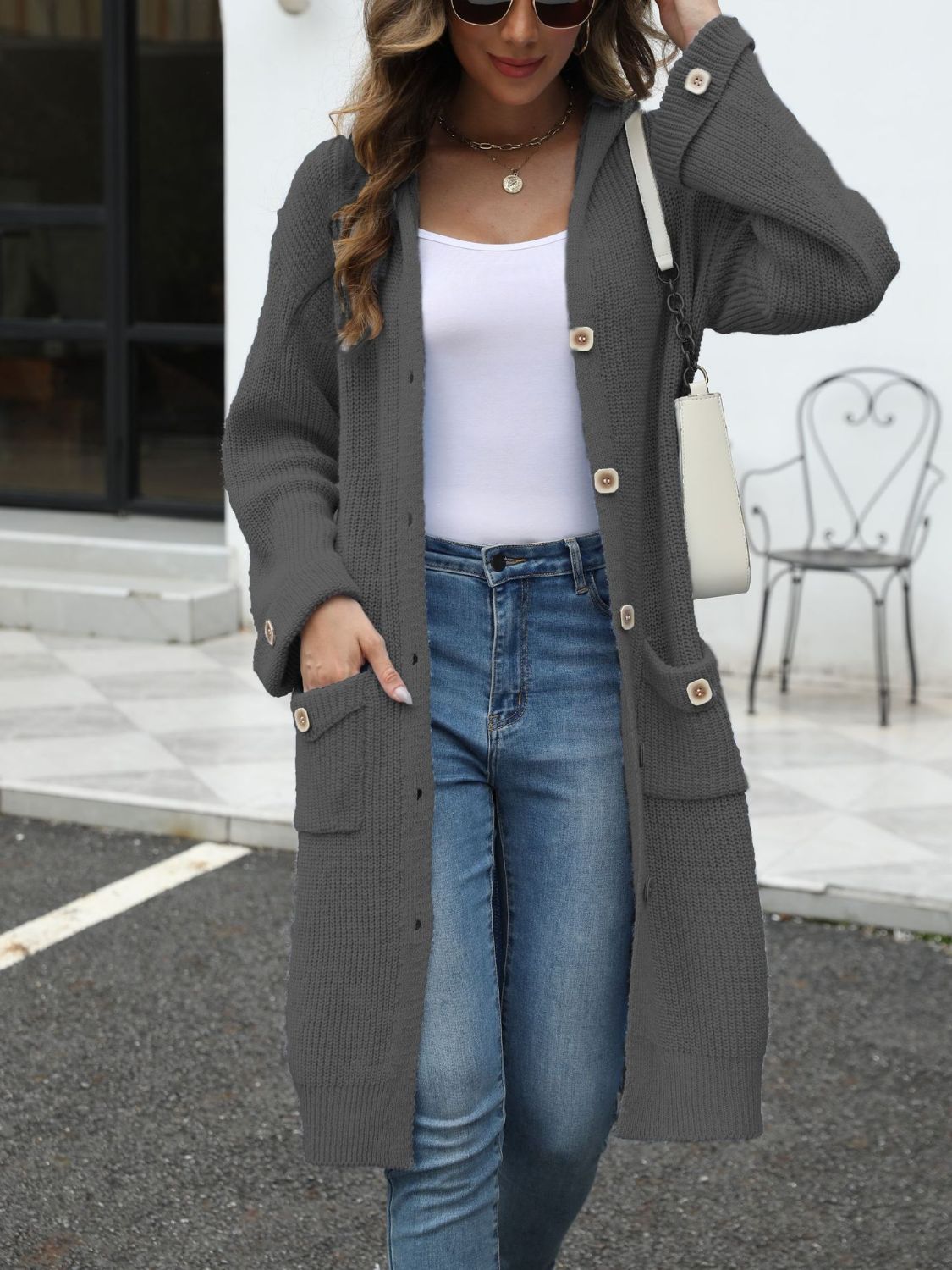 R&B | Lange Strickjacke Knopfverschluss Zeitlos und Bequem