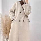 R&B | Wollmischung Lange Jacke mit Braunem Kragen für Damen