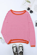 Kontrastfarbig Gestreifter Pullover Mit Überschnittenen Schultern