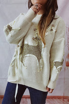 R&B | Weihnachtsmuster Gestrickter Rundhalsausschnitt Langarmpullover