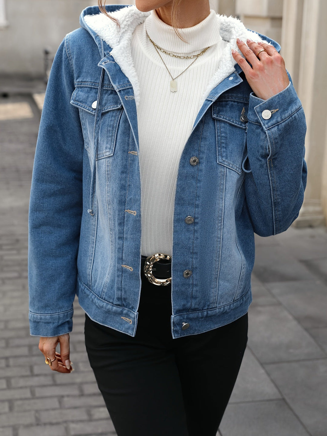 R&B | Denimjacke mit Sherpa-futter und Kapuze Baumwolle/polyester Warm und Modern