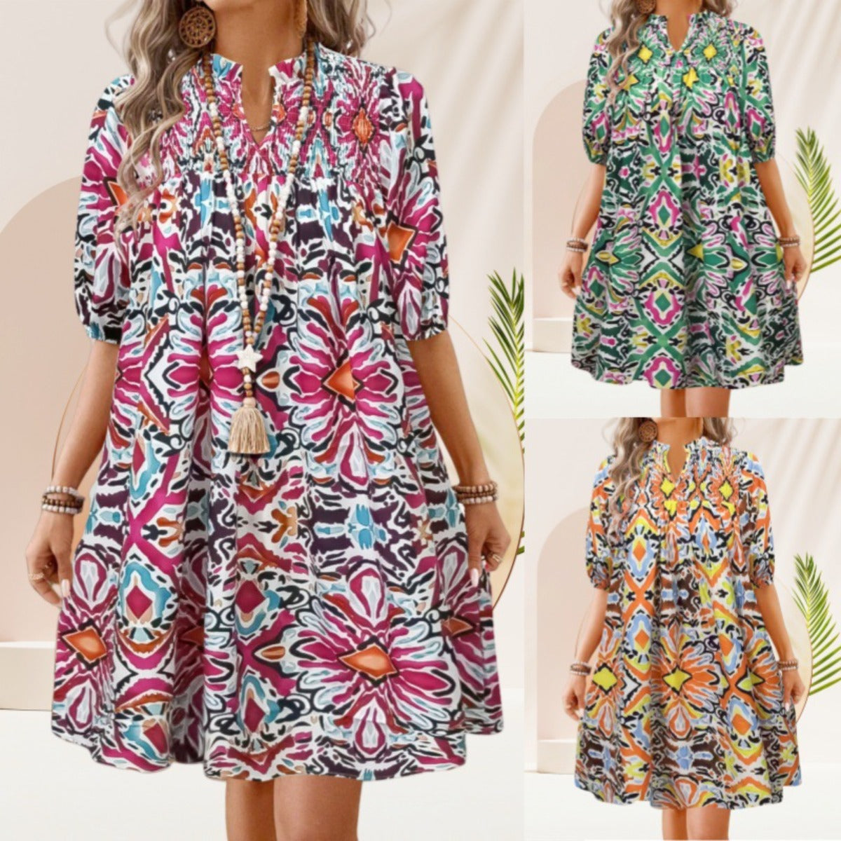 R&B | Bohemian Women 's Fashion Bedrucktes Kleid mit V-Ausschnitt
