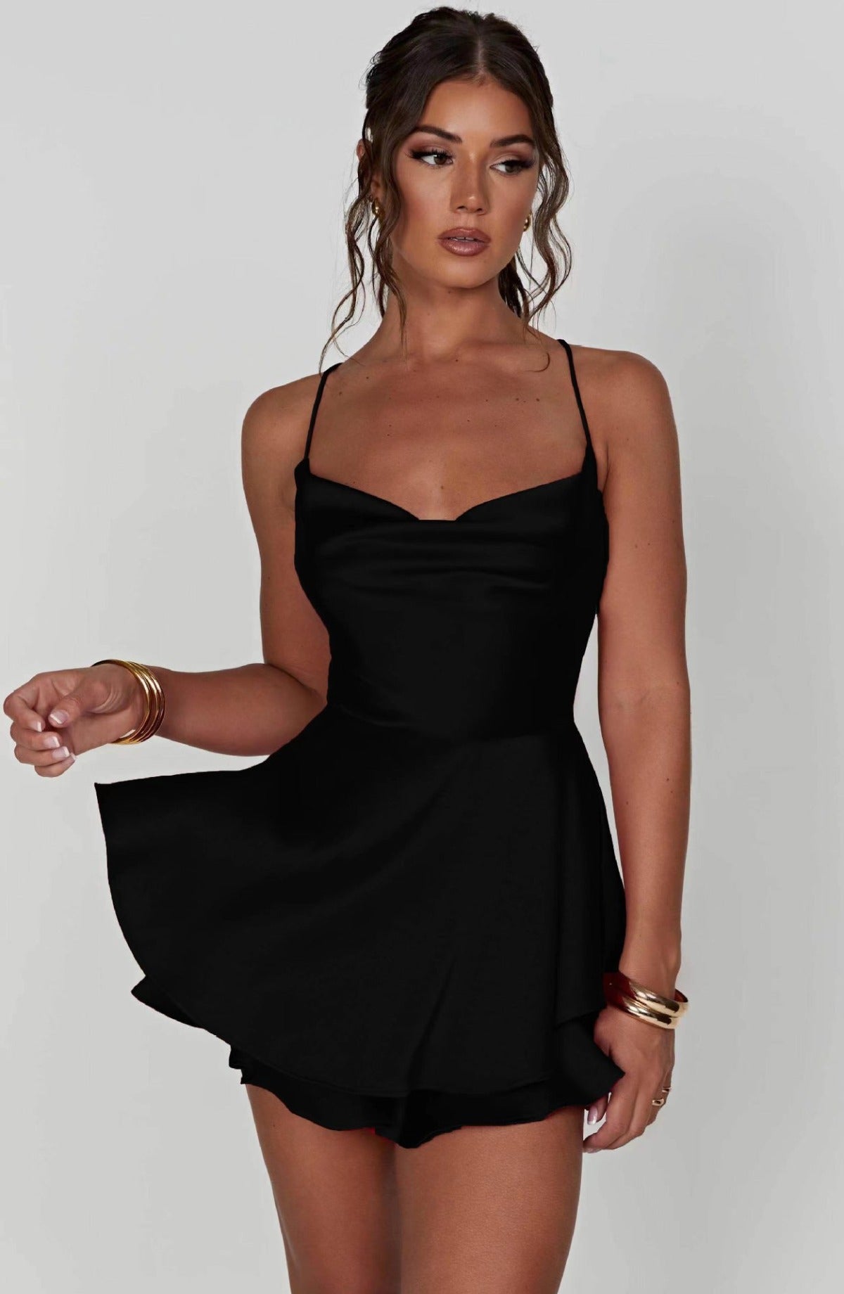 R&B | Halter einfarbig Strapskleid kurz