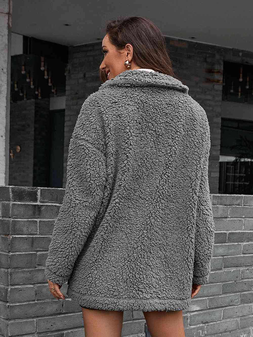 R&B | Double Take Zip up Teddy Jacke mit Kragen