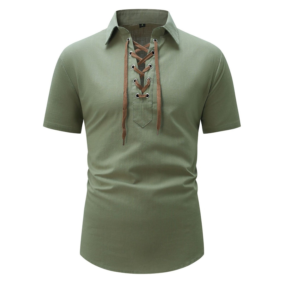 R&B | Leinen Revers Tether V-Ausschnitt Kurzarm-Shirt