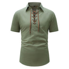 R&B | Leinen Revers Tether V-Ausschnitt Kurzarm-Shirt