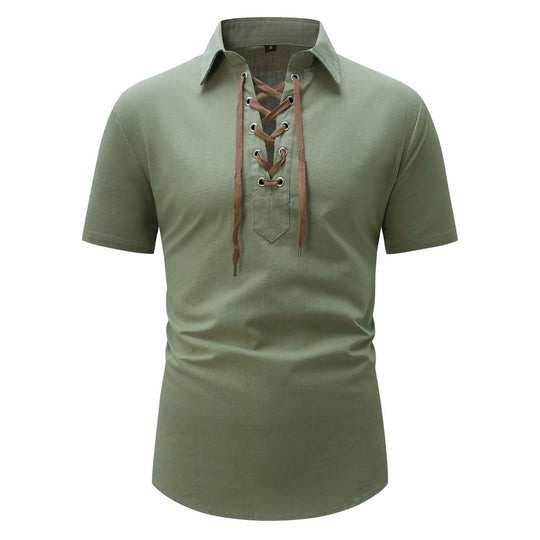 R&B | Leinen Revers Tether V-Ausschnitt Kurzarm-Shirt