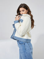 R&B | Kurze Teddyjacke mit Denimdetails Polyester und Baumwolle Trendy und Komfortabel
