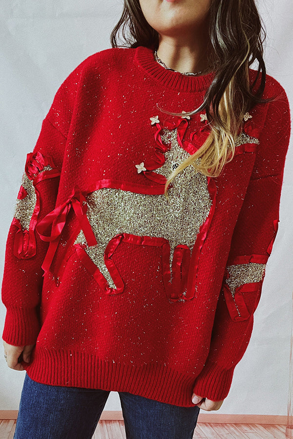 R&B | Weihnachtsmuster Gestrickter Rundhalsausschnitt Langarmpullover