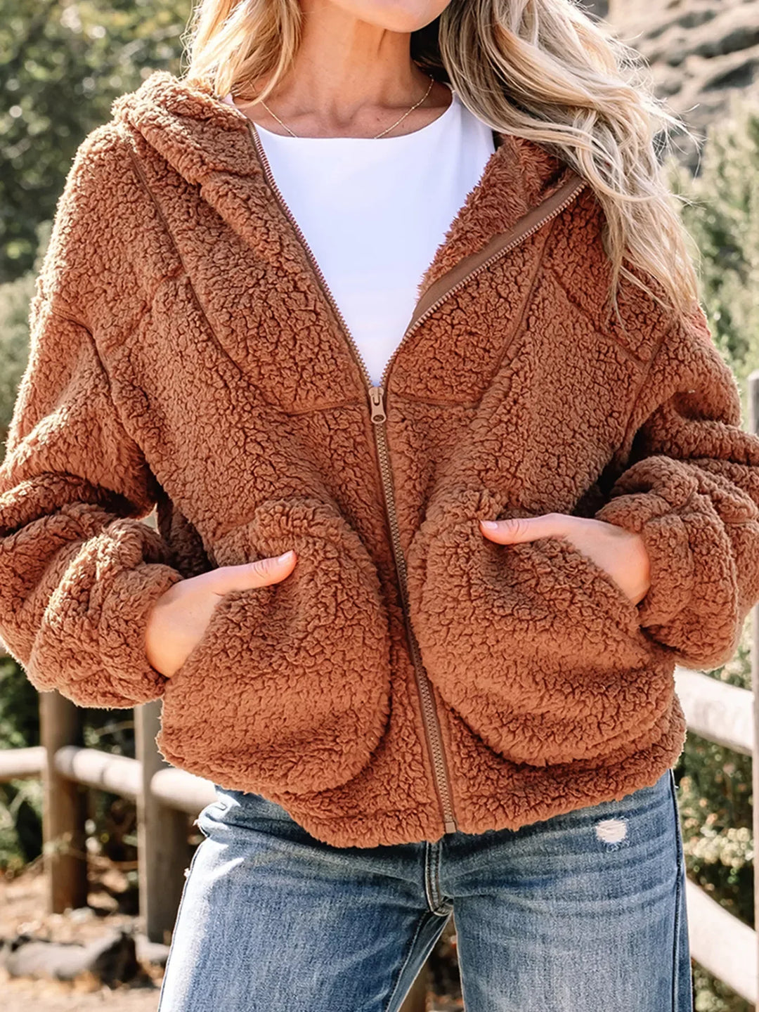 R&B | Damen Relaxed Fit Zip Up Teddyjacke