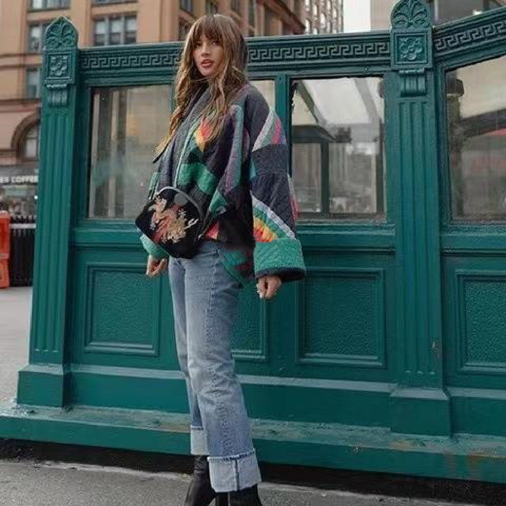 R&B | Vintage Bedruckte Lockere Blumen Baumwolljacke für Damen
