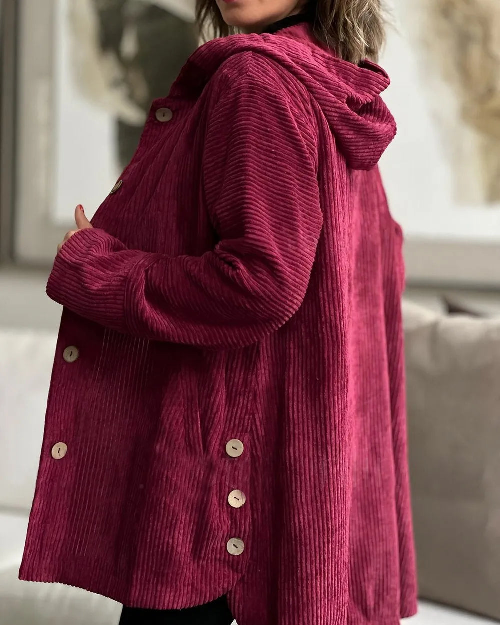 R&B | Lässige Cordjacke mit Kapuze für Damen