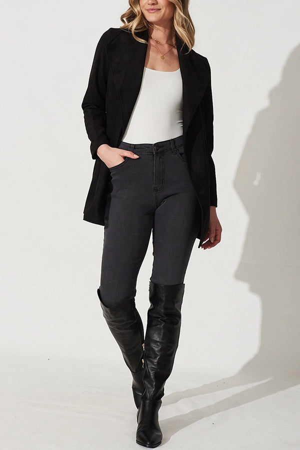 R&B | Farbe Anzug Strickjacke großer Revers Wildleder langärmlige Jacke