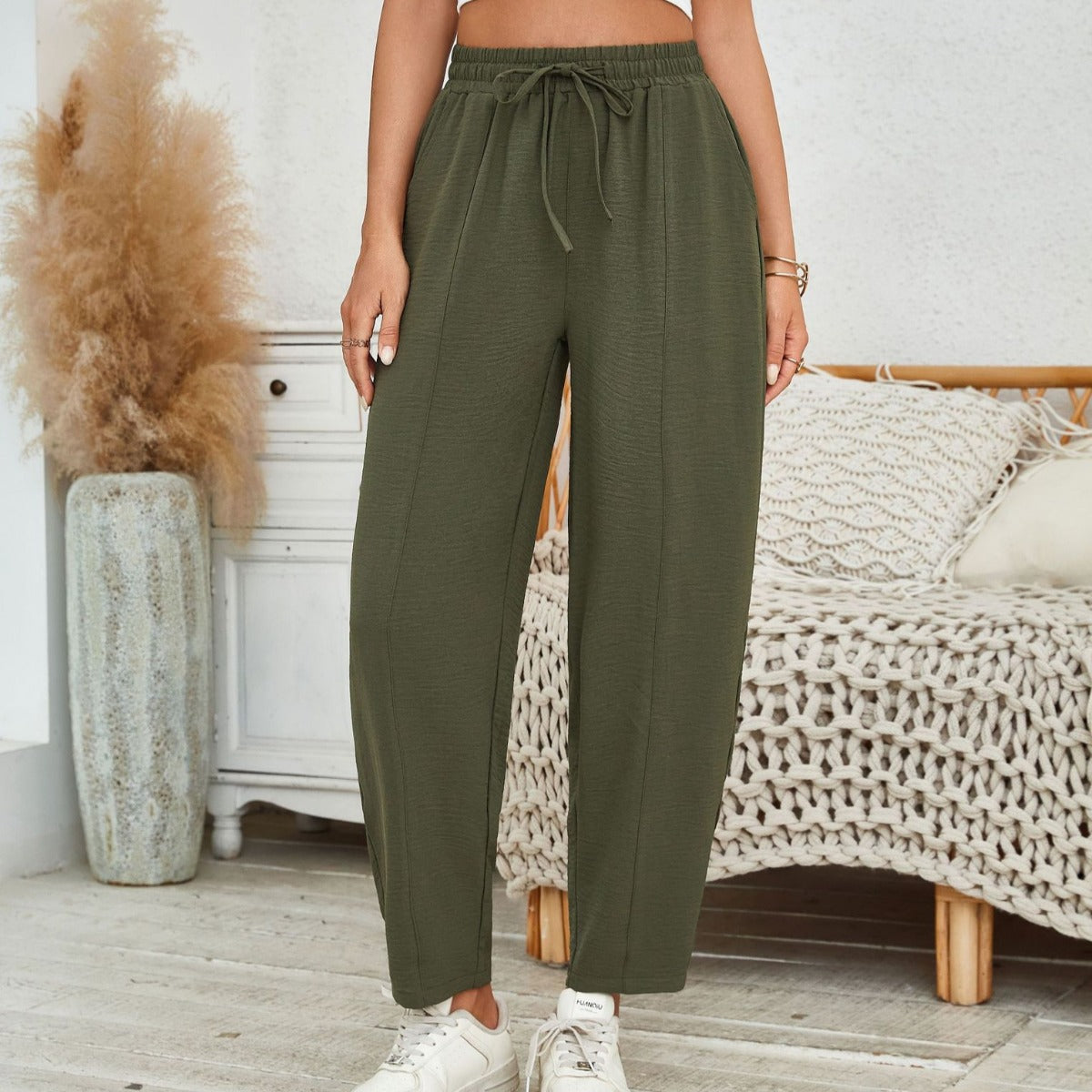 R&B | Locker lässige Neun-Punkt-Hose mit Kordelzug und elastischer Taille