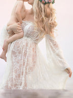 EB Schwangerschafts-Chaps, Maxi-Kleider für Fotoshootings, elegantes, schulterfreies Bandeau mit seitlichem Schlitz