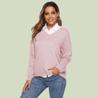 R&B | Strickpullover V-Ausschnitt Lockere Passform Lange Ärmel Weich und Bequem