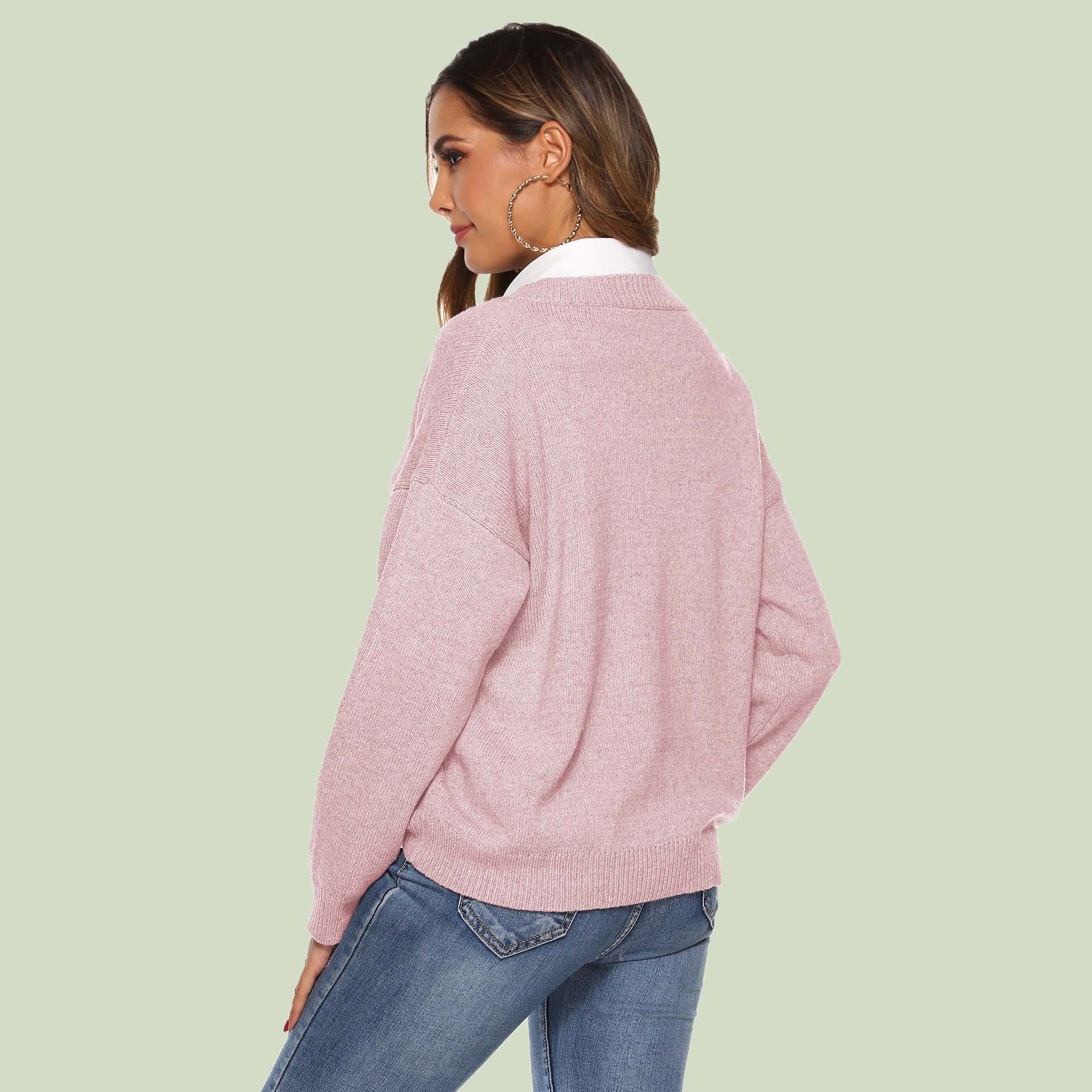 R&B | Strickpullover V-Ausschnitt Lockere Passform Lange Ärmel Weich und Bequem