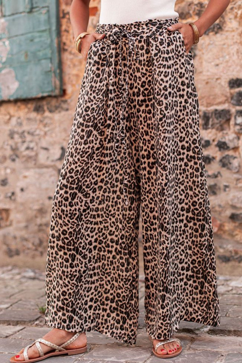 R&B | Leopard Zugband Weite Beinform Pants