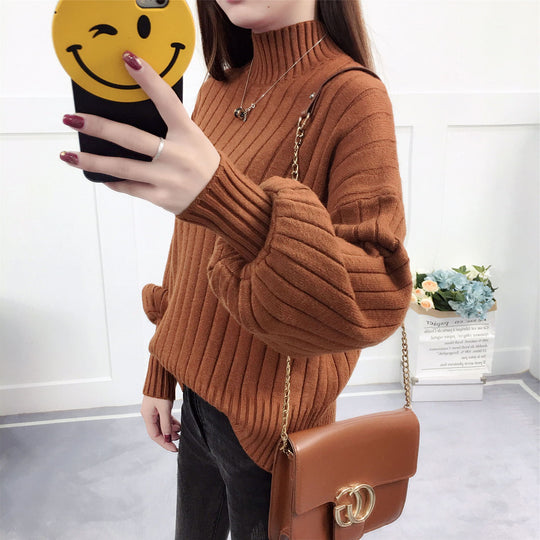 Damen Strickpullover mit hohem Kragen und lässigem Schnitt R&B