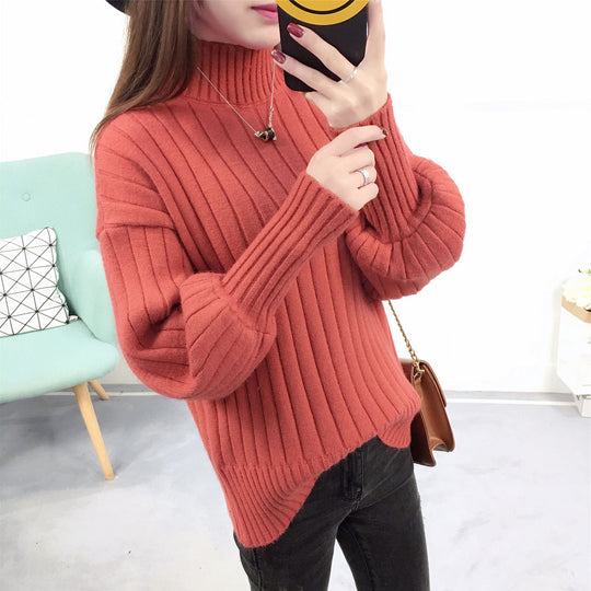 Damen Strickpullover mit hohem Kragen und lässigem Schnitt R&B