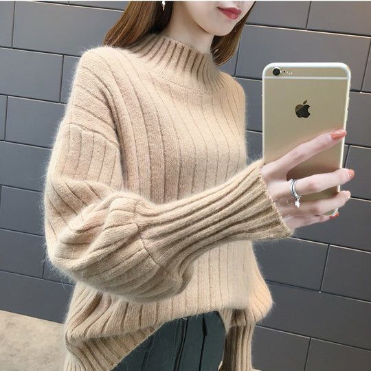 Damen Grobstrickpullover mit hochstehendem Kragen und strukturiertem Design R&B