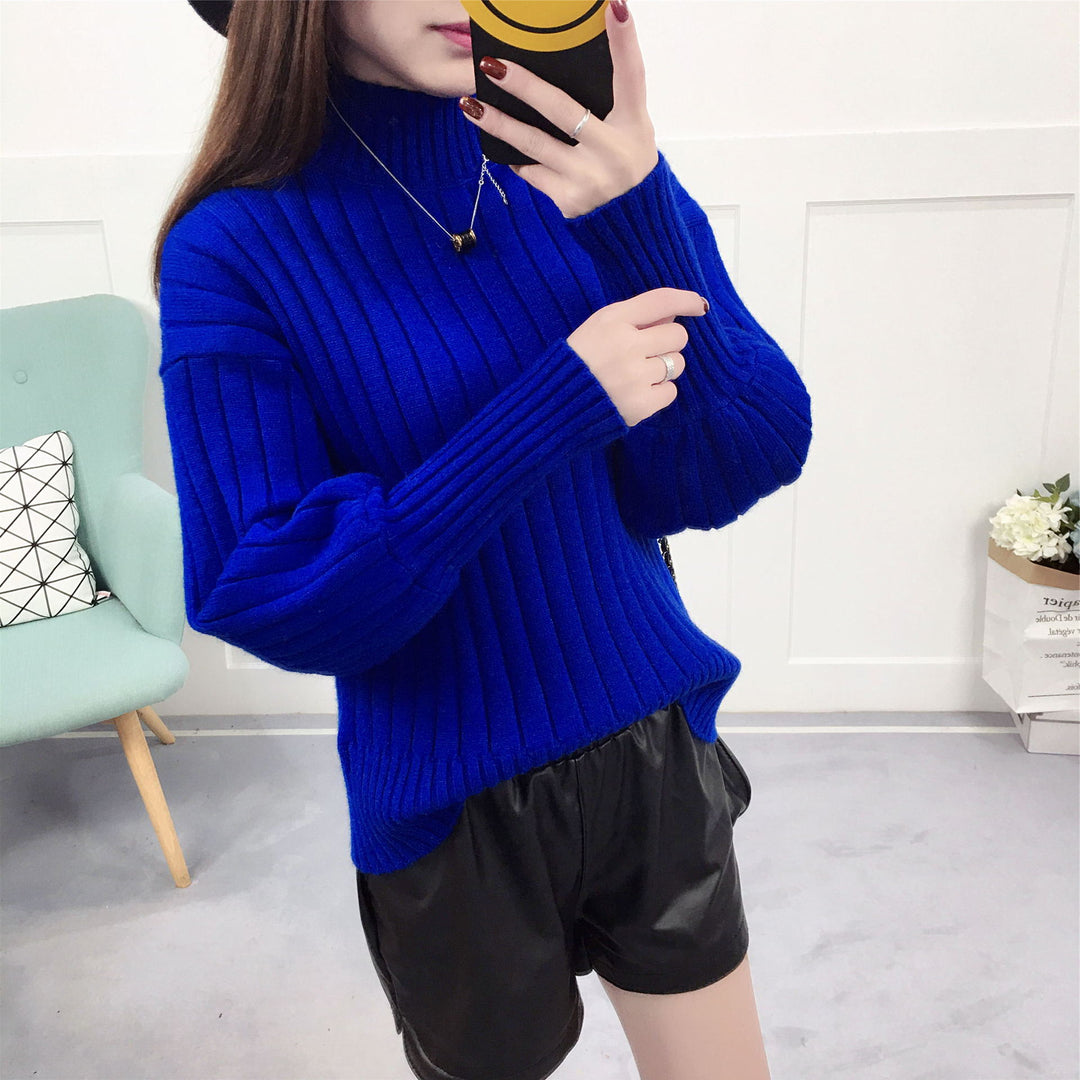 Damen Strickpullover mit hohem Kragen und lässigem Schnitt R&B