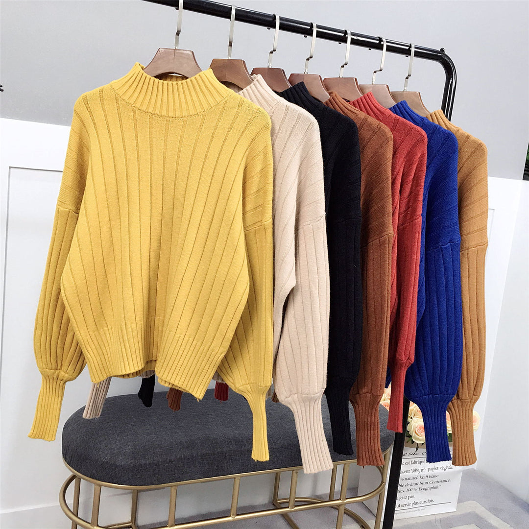 Damen Strickpullover mit hohem Kragen und lässigem Schnitt R&B