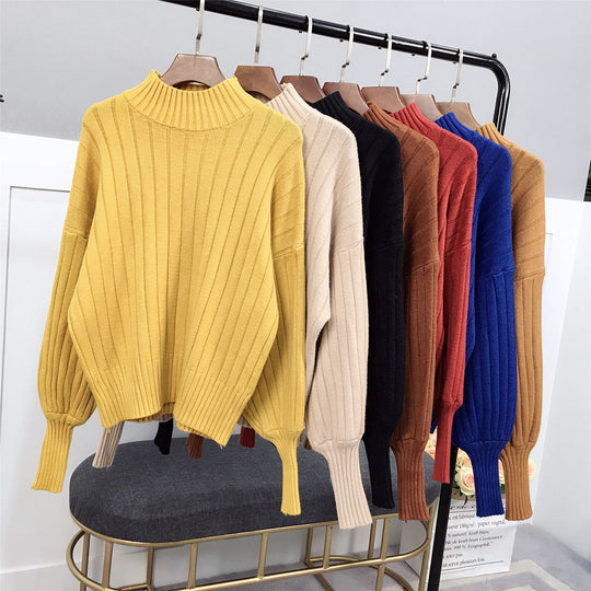 Damen Strickpullover mit hohem Kragen und lässigem Schnitt R&B