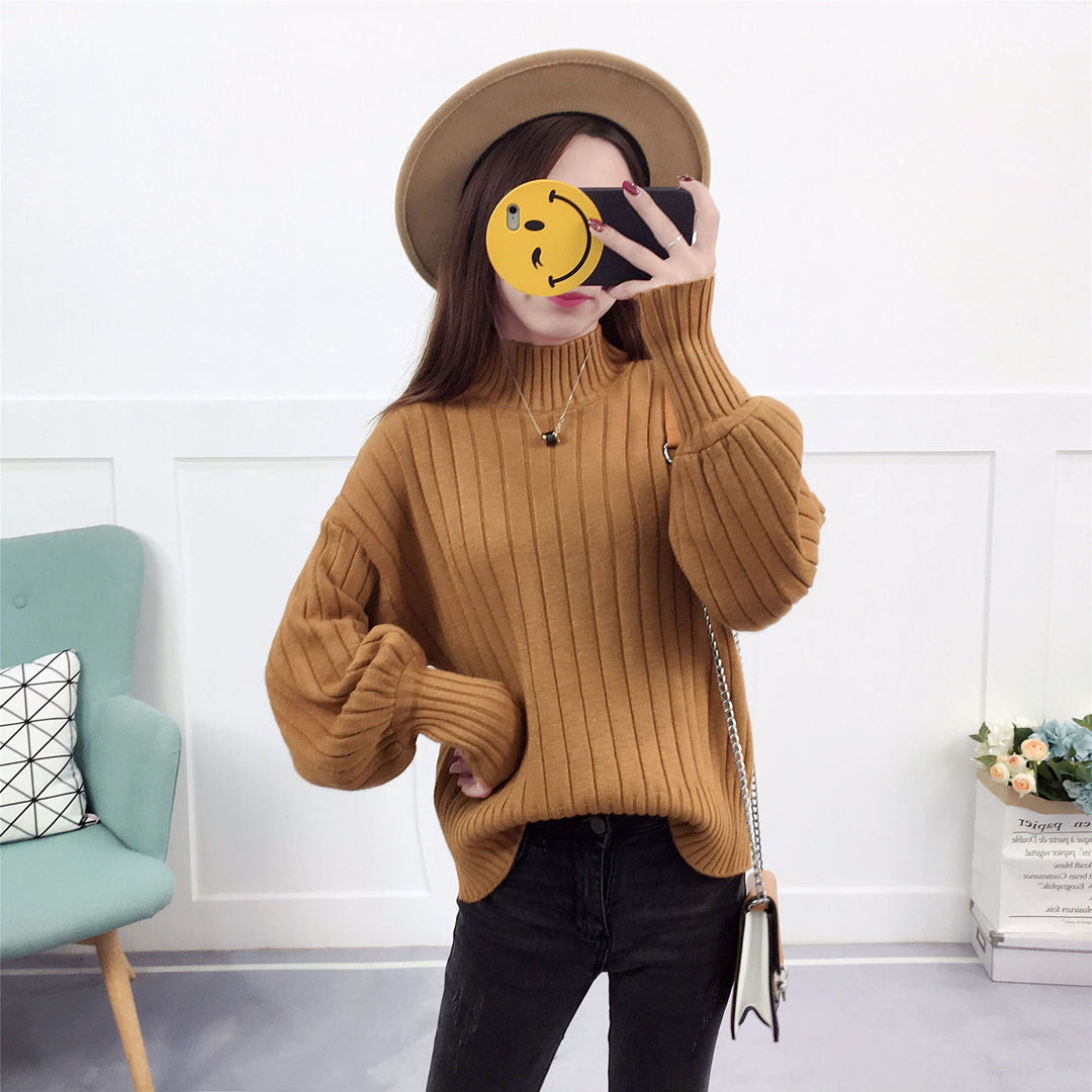 Damen Strickpullover mit hohem Kragen und lässigem Schnitt R&B