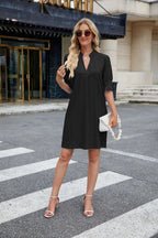 R&B | Jacquard five-quarter-sleeved Kleid mit V-Ausschnitt