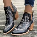 R&B | Damen Westernstiefel mit Blockabsatz und Retro-Stickerei